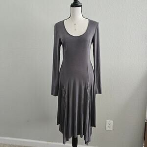 NWT Vintage Indies Gray Midi Dress Sz S Jersey Knit Flowy Boho Cupro Silky Soft